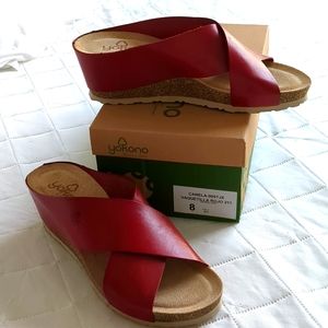 Yokono red leather sandals, made in Spain, new with box, size 8